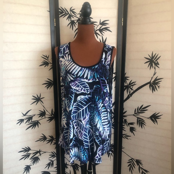 Palm Harbour Sleeveless Knit Tank Top Size XL Blue Black Palm Leaf Design GUC - Picture 2 of 13